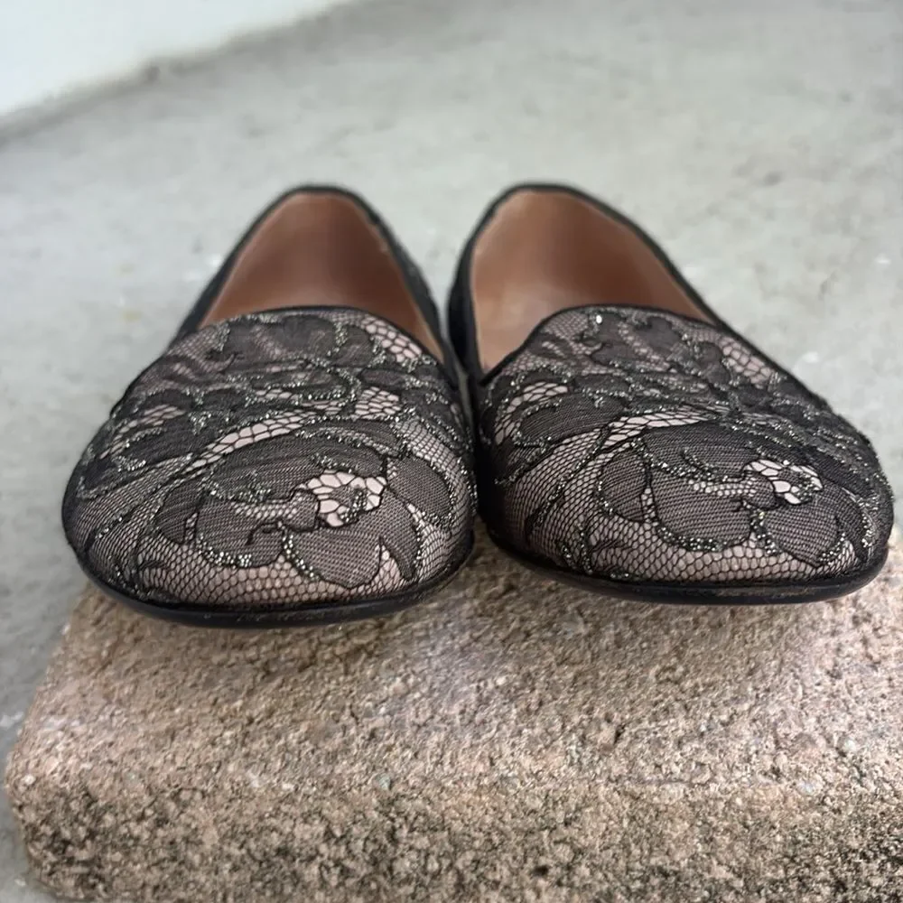 Valentino, glitter and lace flats